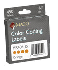 MACO Orange Round Color Coding Labels, 1/4 Inches in Diameter, 450 Per Dispenser Box (MR404-15) 450 per Box