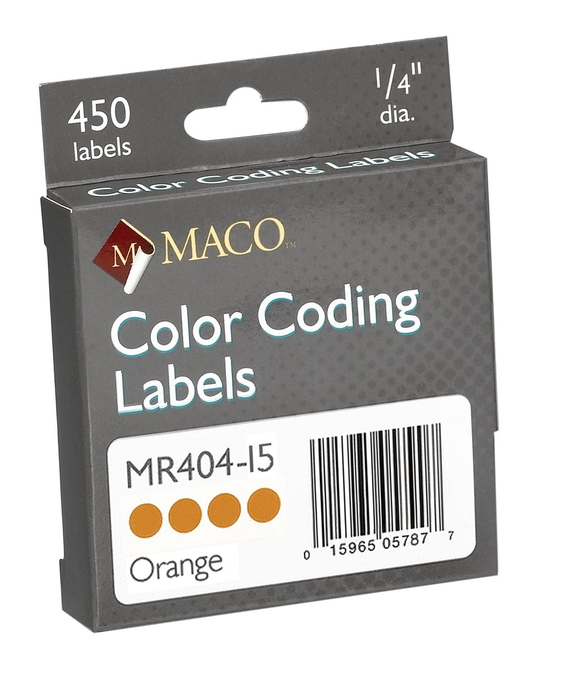 MACO Orange Round Color Coding Labels, 1/4 Inches in Diameter, 450 Per Dispenser Box (MR404-15) 450 per Box