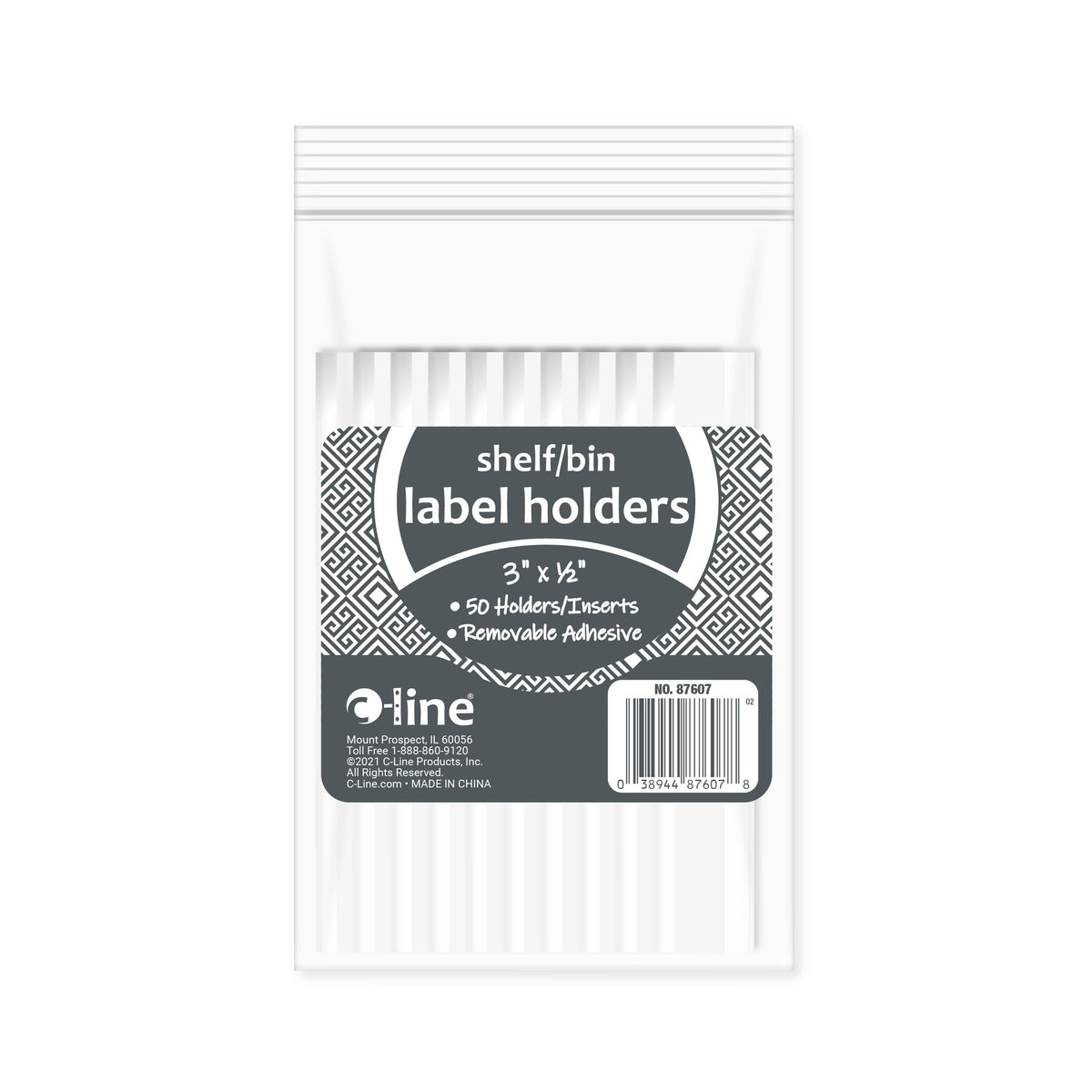 C-Line Self-Adhesive Label Holders, 1/2 x 3, Clear, 50 Pack (87607) 1/2 x 3-Inch