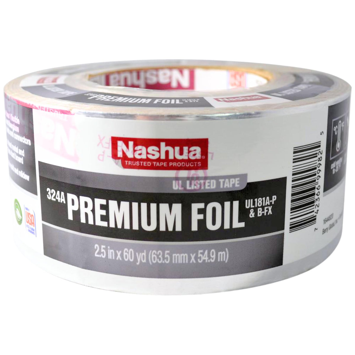 Nashua 324A/SI2560 324A Cold Weather Premium Foil Tape, 4.8 mil Thick, 60 yd. Length x 2-1/2" Width, Silver