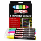 Chef Master Waterproof Markers, 5 Vibrant Colors, No Smudge, Rainproof