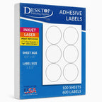 White Round Labels 3 1/3" Permanent Adhesive Matte Finish - 600 Labels