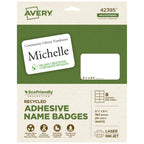 Avery® EcoFriendly Recycled Name Tags, 2-1/3" x 3-3/8", White, Removable Adhesive, 160 Printable Name Badges (42395) 2-1/3" x 3-3/8" 160 badges