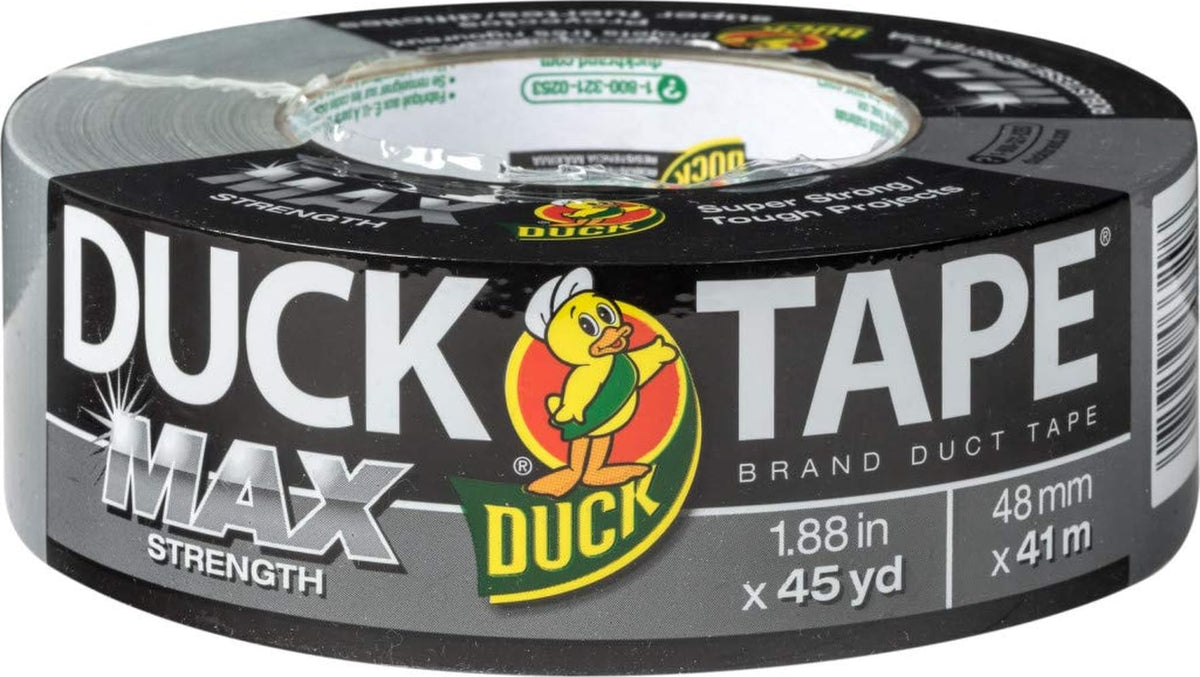 Duck Brand Max Strength Silver Duct Tape, 1.88 in x 45 Yds, Single Roll 1.88" x 45 Yds (1-Roll Pack)