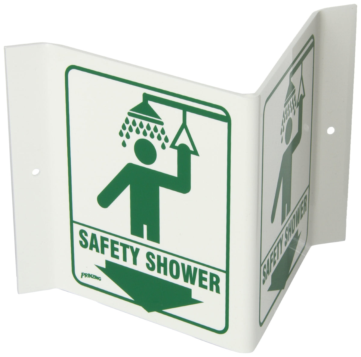 Brady 49393 9" Width x 6" Height x 4" Depth Acrylic, Green on White Standard "V" Sign, Legend "Safety Shower" (with Picto) 6" H x 9" W x 4" D