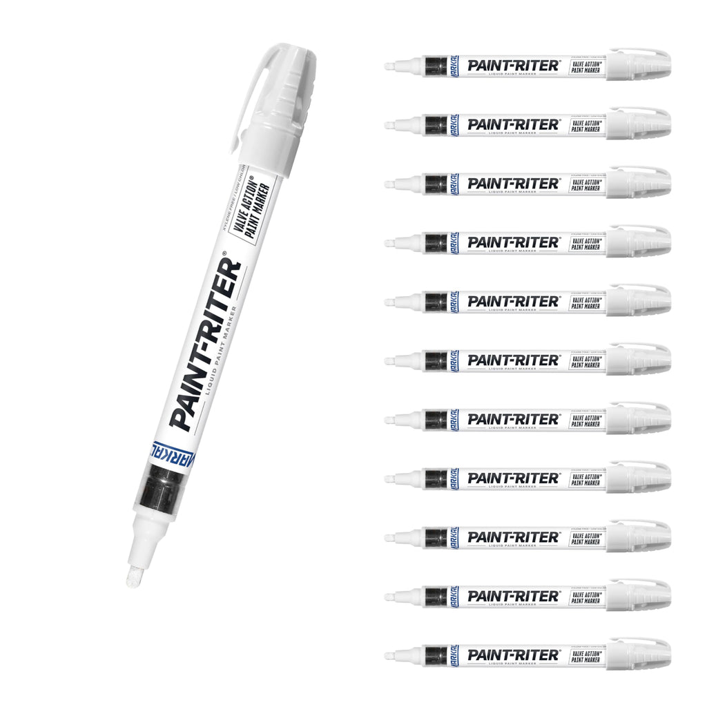 Markal Valve Action Liquid Paint Marker with 1/8" Bullet Tip, White (Pack of 12)