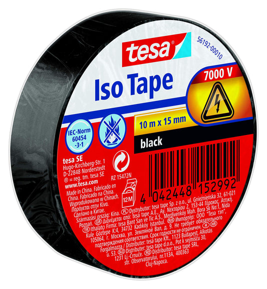tesa Insulating Tape - Self-Adhesive Insulating Tape, Heat-Resistant - for Insulating, Repairing and Bundling - 10 m - Black 1 Rolle