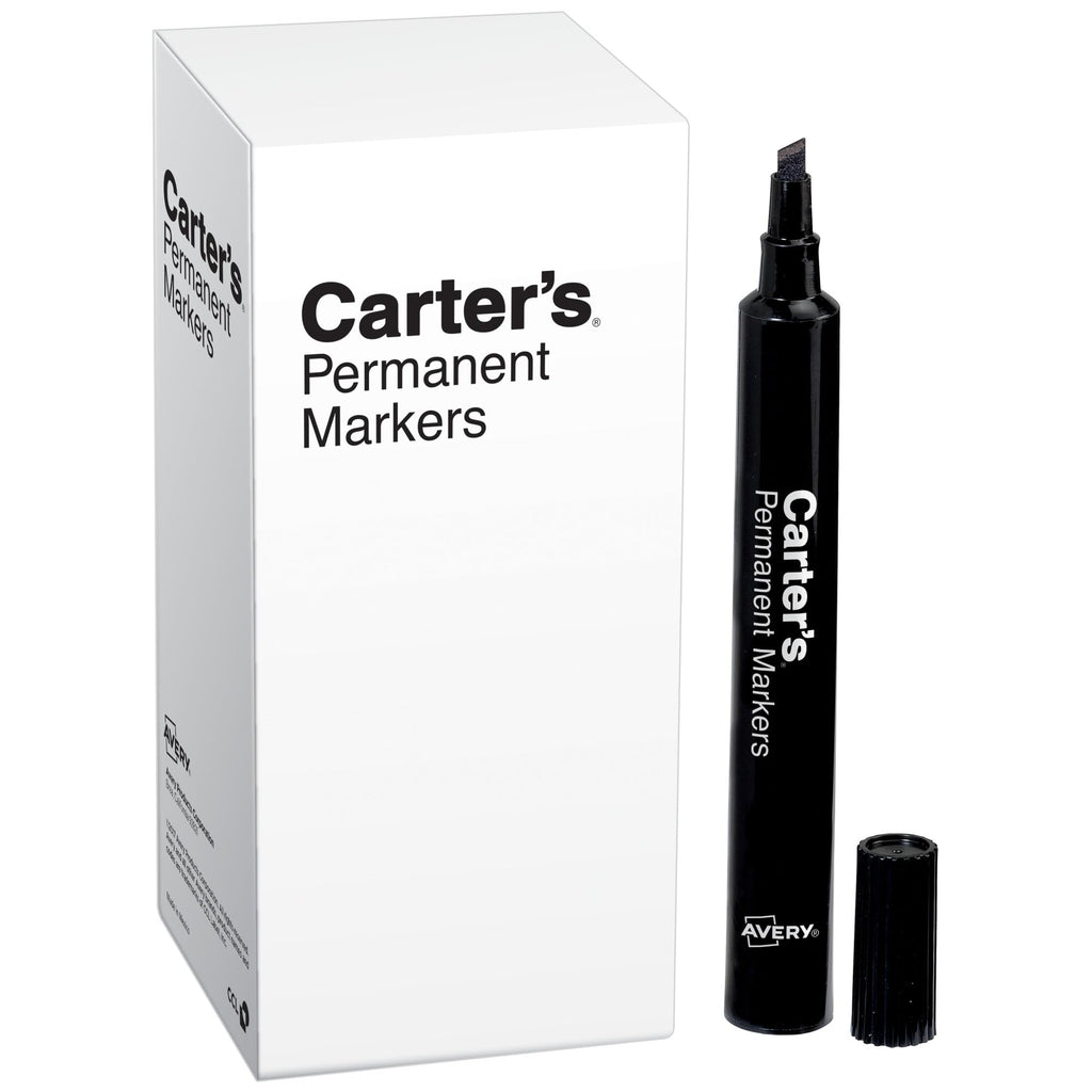 Carter's Permanent Markers, Chisel Tip, Large Desk-Style Size, 12 Black Markers (27178)