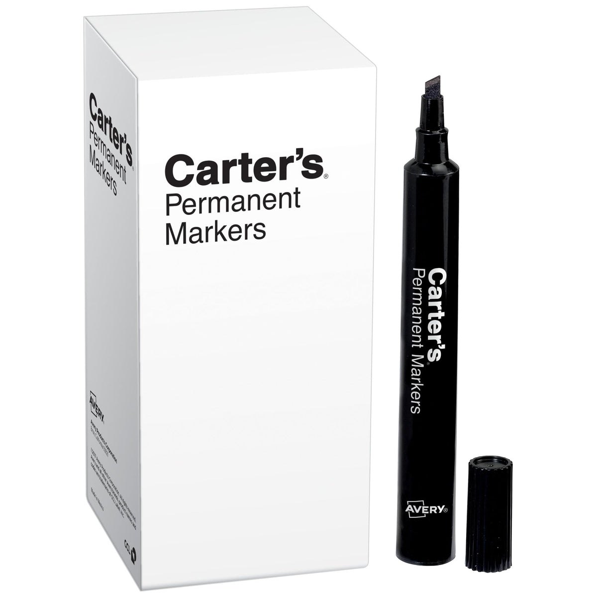 Carter's Permanent Markers, Chisel Tip, Large Desk-Style Size, 12 Black Markers (27178)