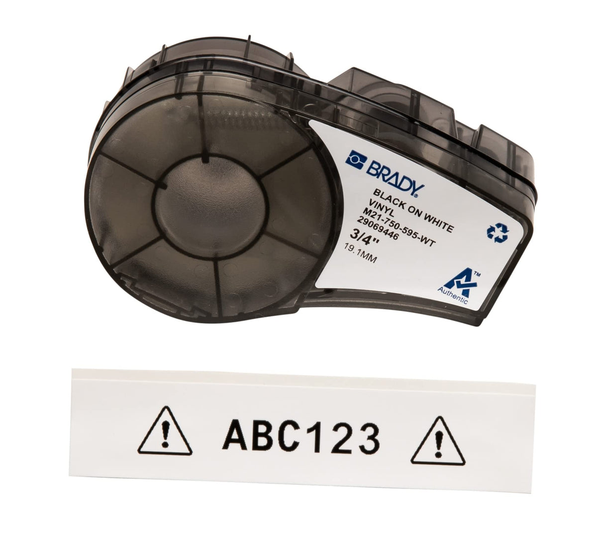 Brady Authentic (M21-750-595-WT) All-Weather Vinyl Label for Indoor/Outdoor ID, Lab and Equipment Labeling, Black on White- For M210, M210-LAB, M211, BMP21-PLUS and BMP21-LAB Printers, .75" W 21' L .75"