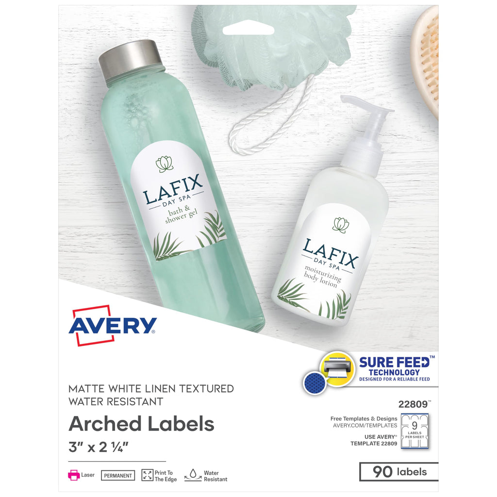 Avery Arched Labels, Sure Feed Technology for Laser Printers, Water Resistant, 3" x 2.25", 90 Labels (22809) One Size
