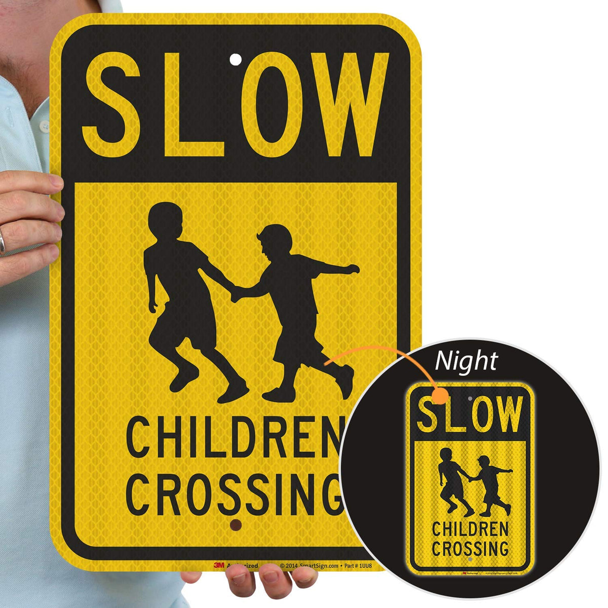 SmartSign - K-5198-HI-12x18 "Slow - Children Crossing" Sign | 12" x 18" 3M High Intensity Grade Reflective Aluminum Black on Yellow