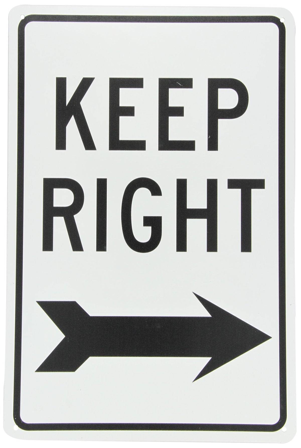 NMC TM27G KEEP RIGHT Sign – 12 in. x 18 in. Standard Aluminum Traffic Safety Sign with Black Arrow Graphic, Text on White Base Aluminum 0.040