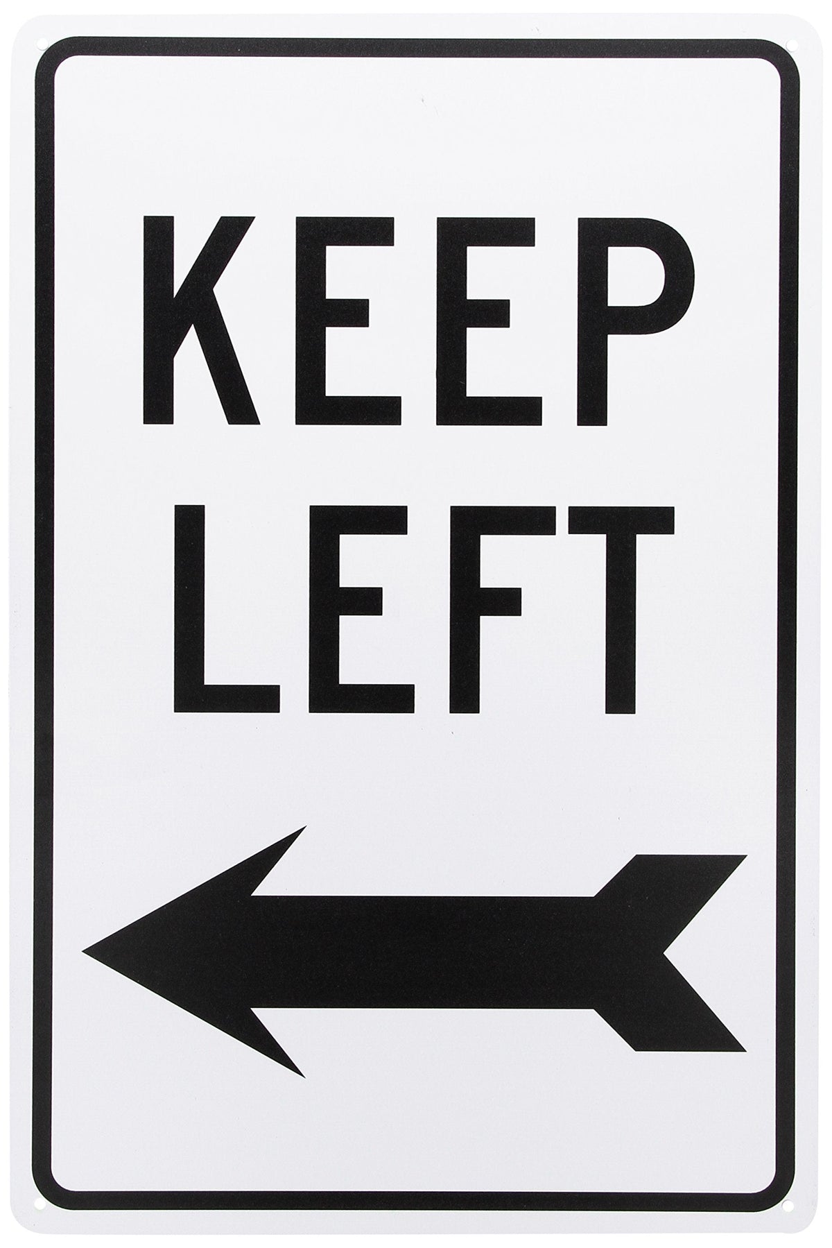 NMC TM28G KEEP LEFT Sign – 12 in. x 18 in. High Intensity Reflective Aluminum Traffic Safety Sign with Black Arrow Graphic, Text on White Base Aluminum 0.040