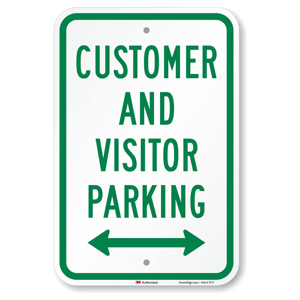 SmartSign-K-5661-EG "Customer and Visitor Parking" Sign with Bi-directional Arrow | 12" x 18" 3M Engineer Grade Reflective Aluminum 12" x 18" EG Reflective Aluminum - Parking Sign with Bi-directional Arrow