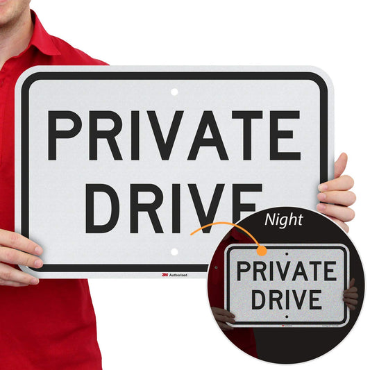 SmartSign - K-4471-EG-12x18 -K-4471-EG Private Drive Sign By | 12" x 18" 3M Engineer Grade Reflective Aluminum Black on White