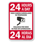 SmartSign 18 x 12 inch “24 Hours A Day - Video Camera Surveillance, No Trespassing, Vigilancia Por Video” Bilingual Metal Sign, 63 mil Laminated Rustproof Aluminum, Red, Black and White 18" x 12"