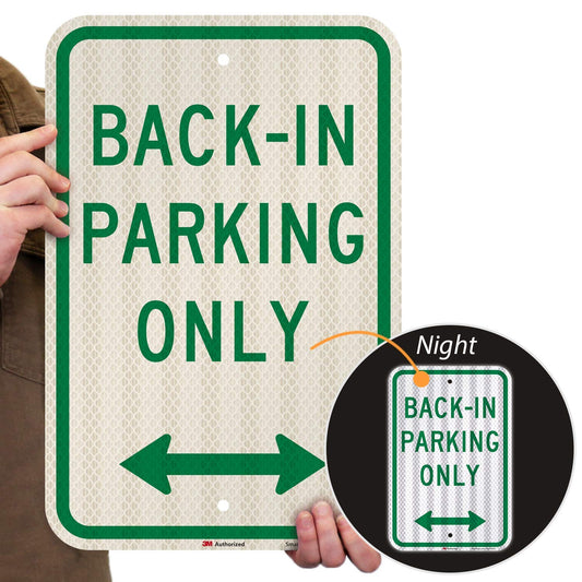 SmartSign - K-6986-HI-12x18 "Back-In Parking Only" Sign with Bidirectional Arrow | 12" x 18" High Intensity Grade Reflective Aluminum Green on White