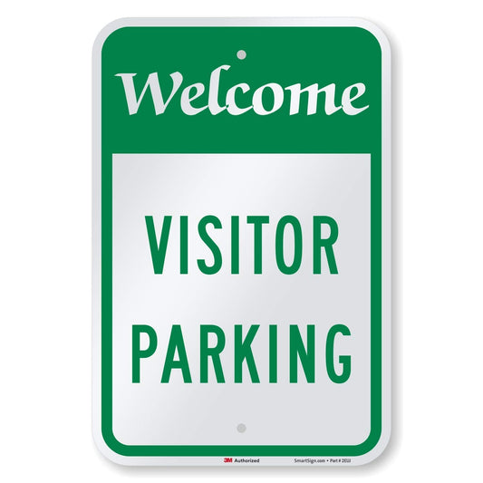 SmartSign - K-7690-EG-12x18 "Welcome - Visitor Parking" Sign | 12" x 18" 3M Engineer Grade Reflective Aluminum Green on White