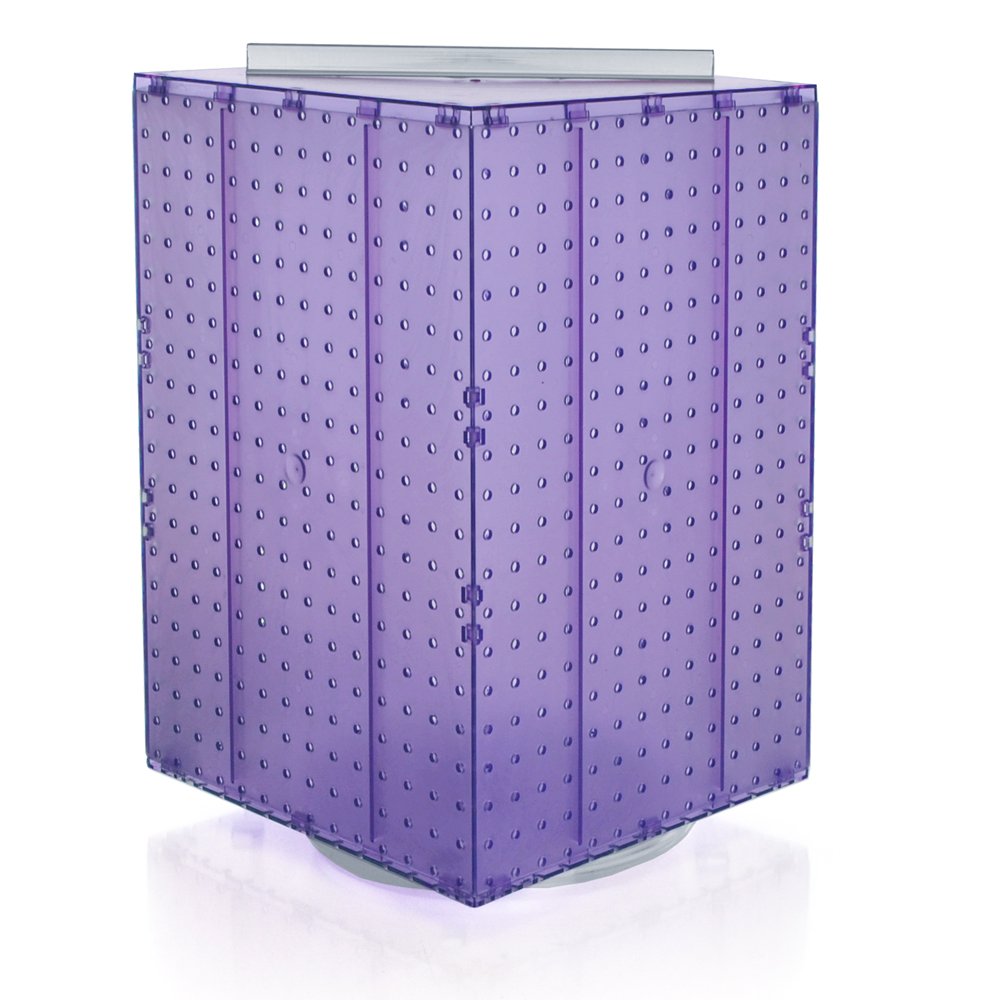 Azar Displays 701414-PUR Rotating Display Stand - 4-Sided Display Racks for Craft Shows - Peg Display Carousel (14” W x 14” D x 20” H) - Easy Assemble Revolving Display for Retail - Pegboard Organizer, purple