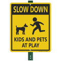 SmartSign "Slow Down - Kids And Pets At Play" LawnBoss® Sign | 10" x 12" Aluminum Sign With 3' Stake 10" x 12"