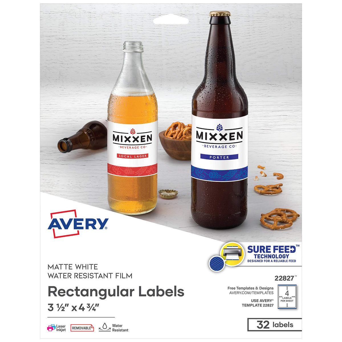 Avery® Printable Blank Rectangle Labels, 3.5" x 4.75", White, 32 Customizable Labels (22827)