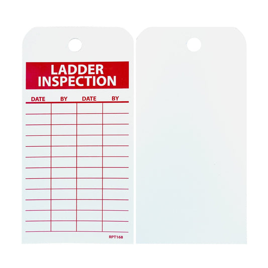 NMC RPT168 Accident Prevention Tag, "LADDER INSPECTION", 3" Width x 6" Height, Unrippable Vinyl, Red on White (Pack of 25)
