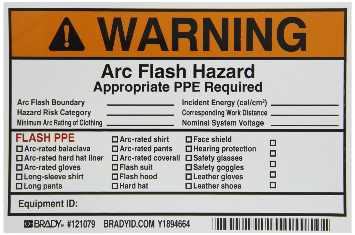 Brady 121079 Write-On Arc Flash Labels (Warning)
