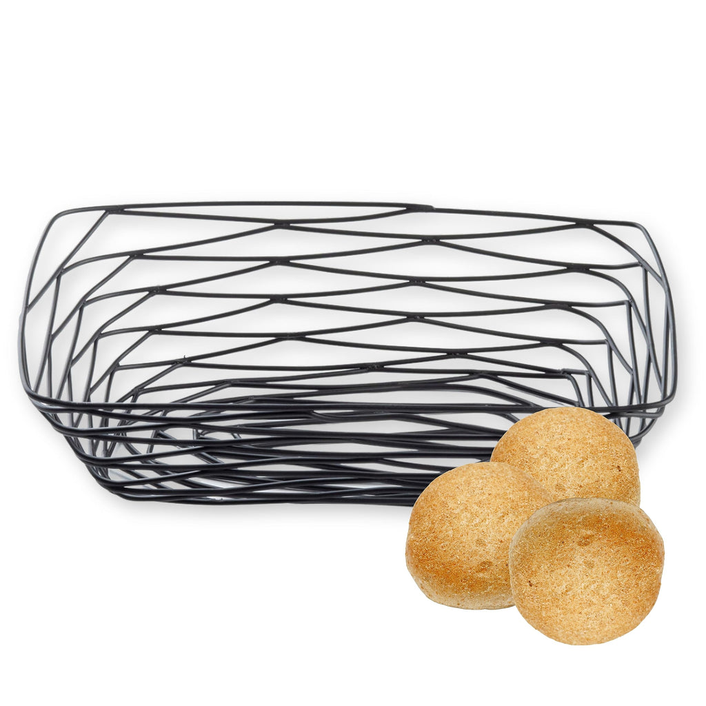 TableCraft BK17209, Rectangular Basket, 9.125" x 6.125" x 2.325", Black Metal, Artisan Collection, Powder Coated for Durability, Versatile Design for Bread, Bagels, Pastries, and Decorative Use 9.125" x 6.125" x 2.325"