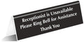 SmartSign "Receptionist is Unavailable, Please Ring Bell for Assistance" Tabletop Tent Sign | 2" x 6" Acrylic