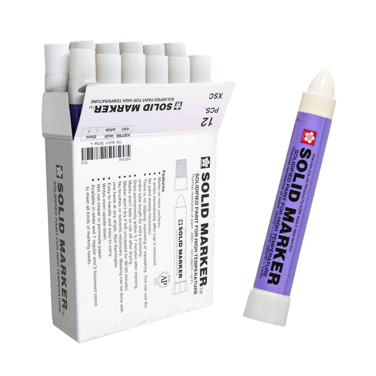Sakura Solid Paint Markers, Waterproof, Non-Toxic, White, 12 Count