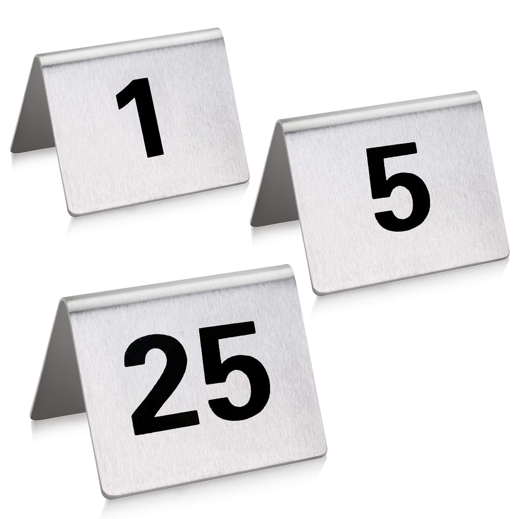 New Star Foodservice 27617 Stainless Steel Tent Style Table Number Card, 1-25, 1.5" x 2" Inch