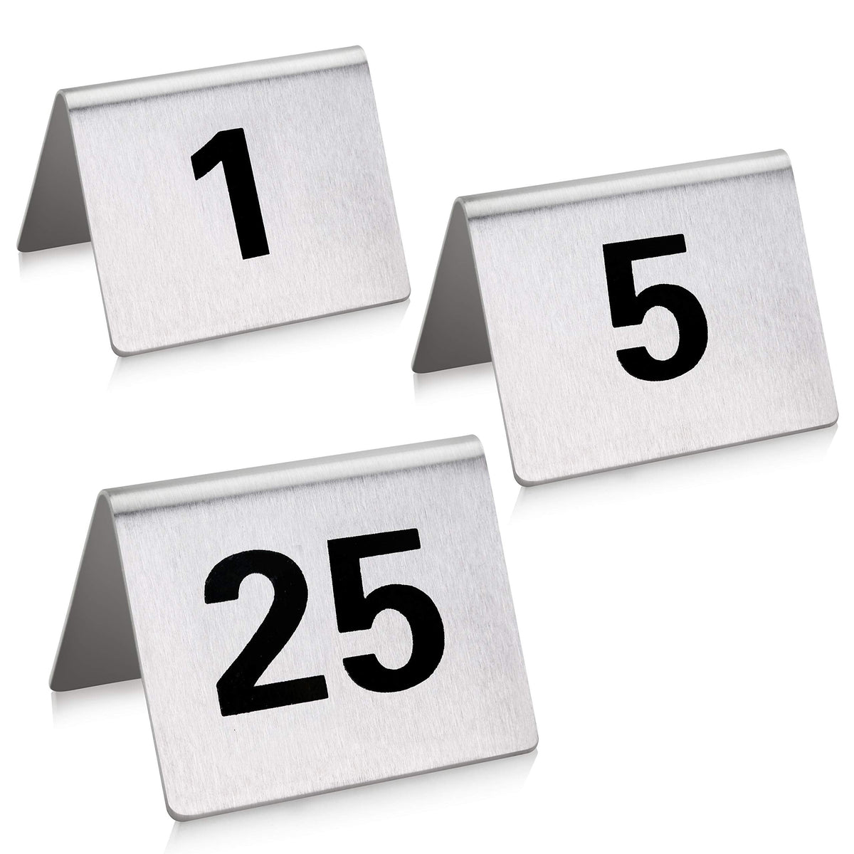 New Star Foodservice 27617 Stainless Steel Tent Style Table Number Card, 1-25, 1.5" x 2" Inch