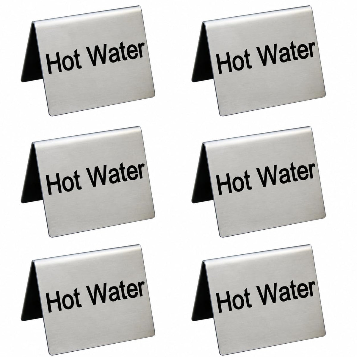 New Star Foodservice Stainless Steel Table Tent Sign (Silver (Hot Water), 2-Inch by 2-Inch (Set of 6)
