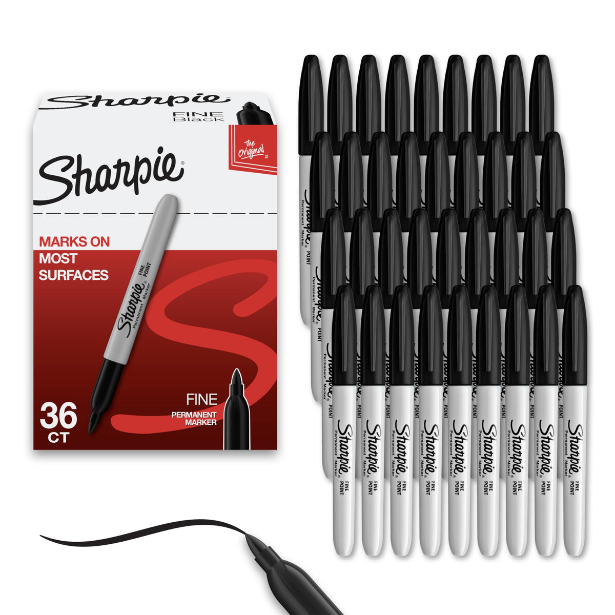 Sharpie Permanent Markers, Bulk Set, Fine Tip Markers, For Plastic, Metal, Wood, And More, Black, 36 Count 1
