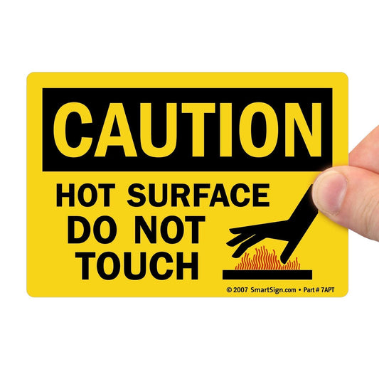 SmartSign - U9-1794-ND_3.5x5 Adhesive Vinyl OSHA Safety Sign, Legend "Caution: Hot Surface Do Not Touch", 3.5" high x 5" wide, Black on Yellow 3.5" x 5" Durable Non-Reflective Decal