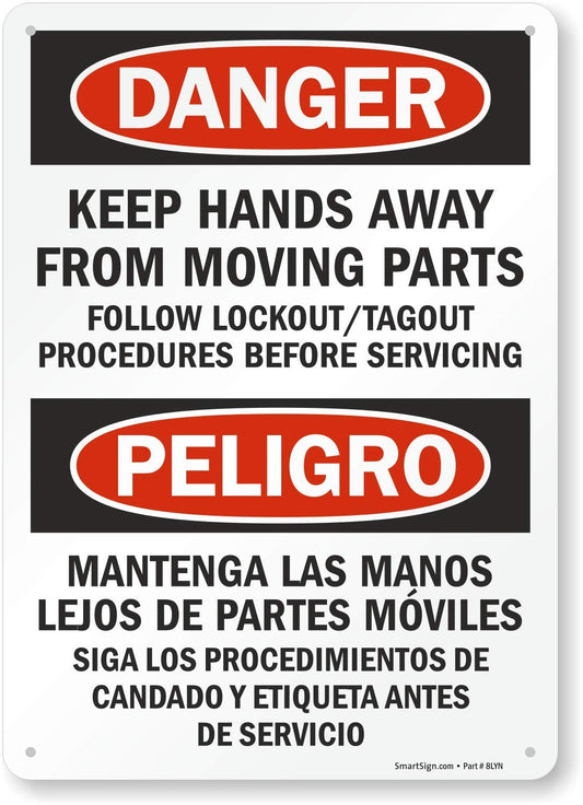 SmartSign "Danger - Keep Hands Away From Moving Parts" Bilingual Sign | 10" x 14" Plastic