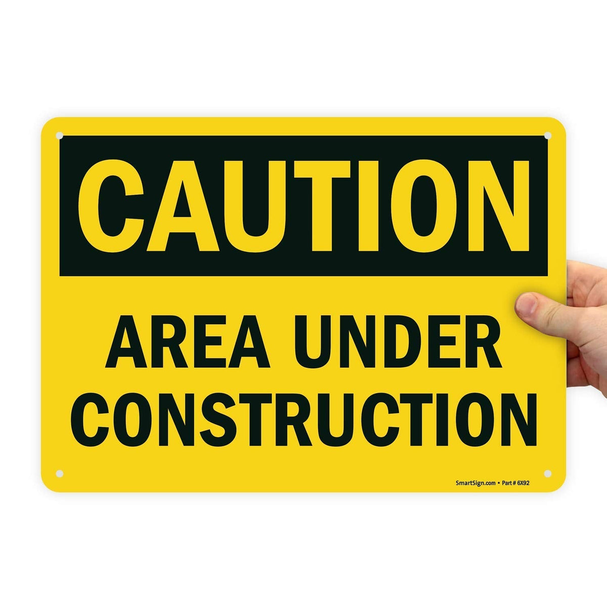 SmartSign - U9-1377-NP_10x14 "Caution - Area Under Construction" Sign | 10" x 14" Plastic Black on Yellow 10" x 14"