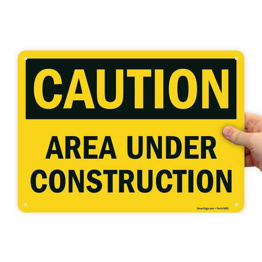 SmartSign - U9-1377-NP_10x14 "Caution - Area Under Construction" Sign | 10" x 14" Plastic Black on Yellow 10" x 14"