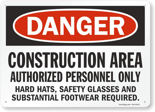 SmartSign - S-8968-Pl-14 "Danger - Construction Area, Authorized Personnel Only" Sign | 10" x 14" Plastic Black/Red on White 10" x 14"