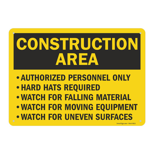SmartSign "Construction Area - Authorized Personnel Only, Hard Hats Required" Sign | 10" x 14" Aluminum 10" x 14"