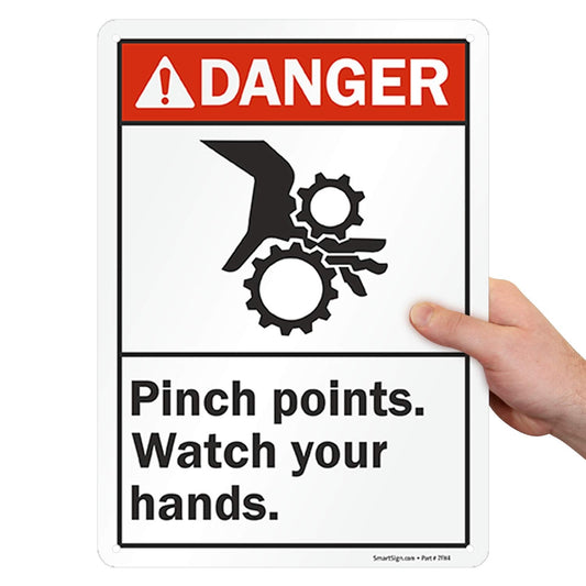 SmartSign "Danger - Pinch Points Watch Hands" Sign | 10" x 14" Aluminum 14" x 10"