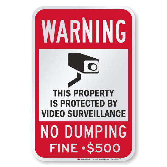 SmartSign - K-7486-500-EG-12x18 "Warning - Property Protected by Video Surveillance, No Dumping" Sign | 12" x 18" 3M Engineer Grade Reflective Aluminum 12" x 18" 3M EG Reflective Aluminum