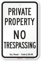 SmartSign-K-1727-TX-HI "Private Property - No Trespassing" Official Texas Sign | 12" x 18" 3M High Intensity Grade Reflective Aluminum 12" x 18" HI Reflective Aluminum - Texas