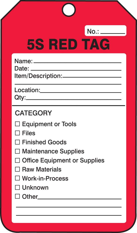 Accuform MMT105PTP Production Control Tag, Legend 5S RED TAG, 5.75" Length x 3.25" Width x 0.015" Thickness, RP-Plastic, Black on Red (Pack of 25) 25 Pack