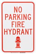 Brady 124333 Traffic Control Sign, Legend "No Parking Fire Hydrant", 18" Height, 12" Width, Red on White