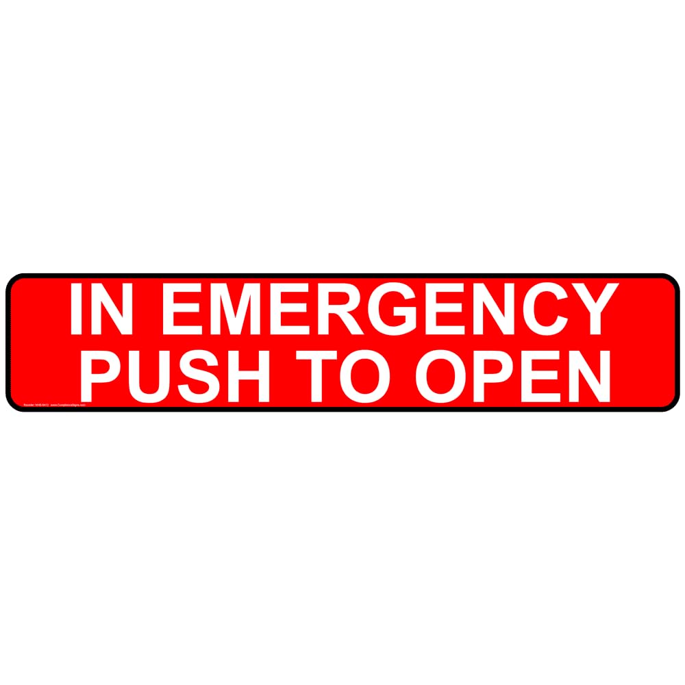ComplianceSigns.com in Emergency Push to Open Label Decal, 12x3 inch 4-Pack Vinyl for Enter/Exit, Made in USA