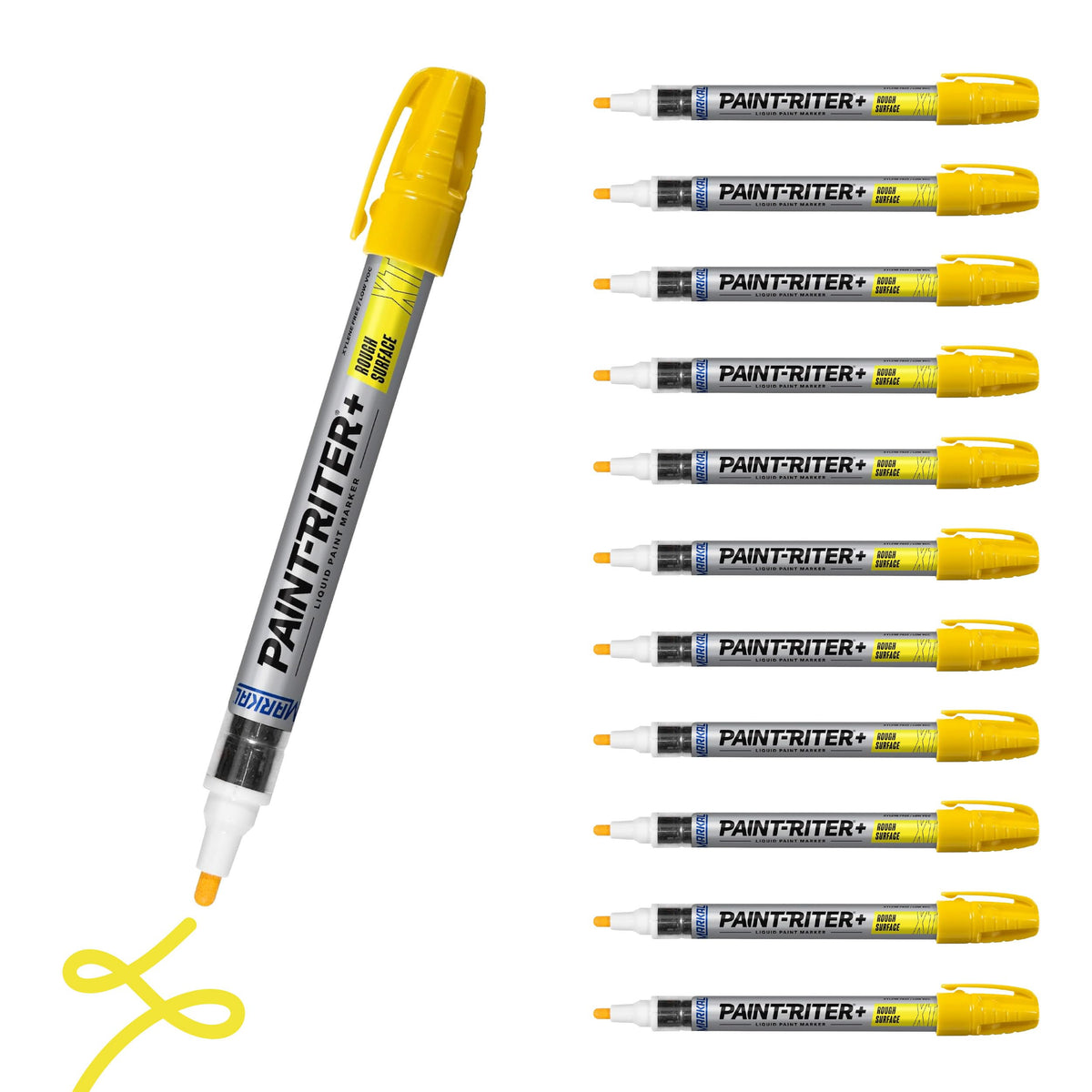 Markal 97251 Paint-Riter+ Rough Surface Liquid Paint Marker, Versatile Surface Compatibility, Bold Mark Size 1.8", Yellow 12-Pack