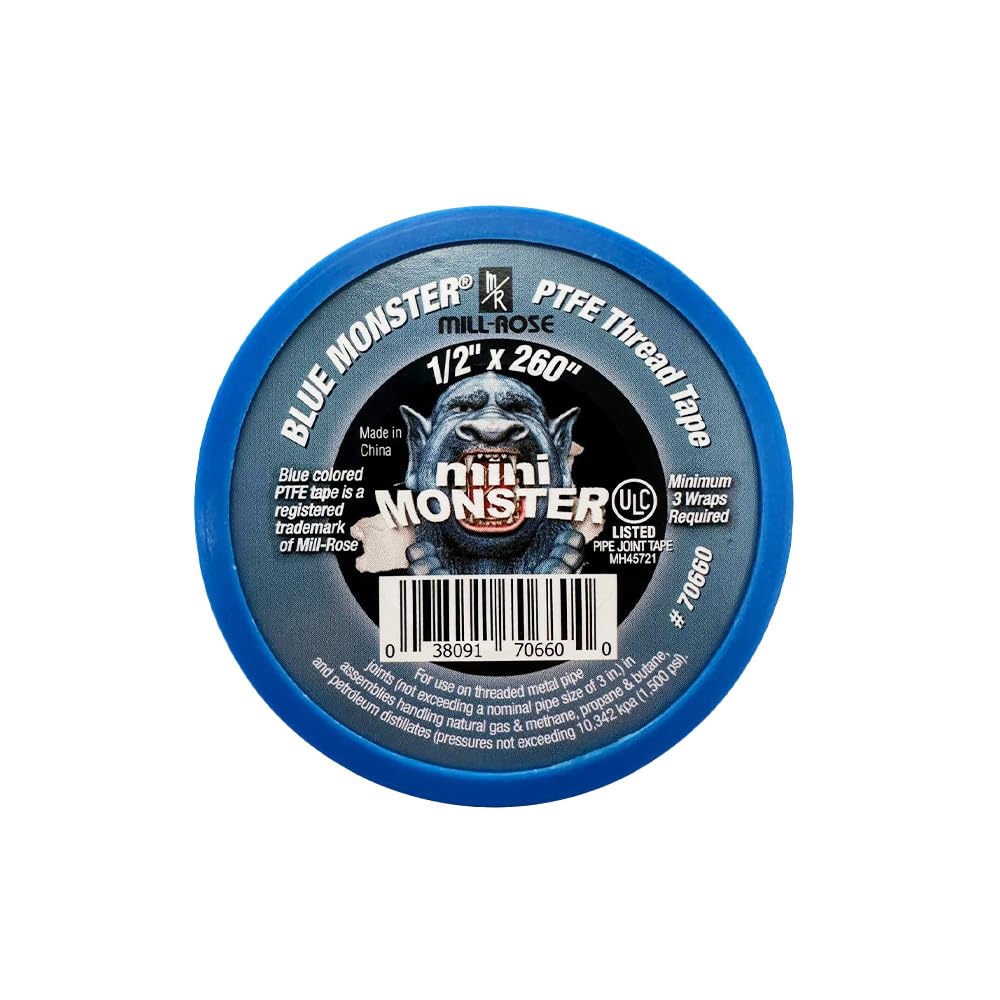 Millrose 70660 Monster Roll PTFE Thread Seal Tape, 1/2-Inch x 260-Inch, Blue 1/2 inch x 260 inches