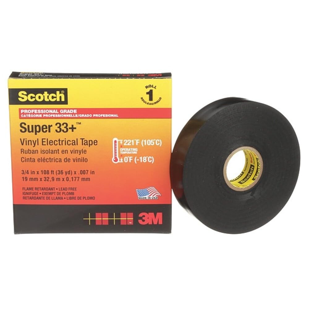 3M Scotch Super 33+ Electrical Tape - 3/4 in x 36 yds, Black, 1 Roll 3/4 in x 108 ft